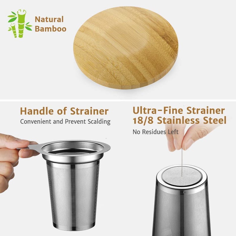 glastal Tea Infuser Mug 14.5oz Insulated Heatproof Glass Tea Cup with Removable Infuser and Lid, Clear Glass Teacup 430ml Double Wall Borosilicate Glass Teacup for Loose Tea, Gifts for Parents Dad Mum - Image 3